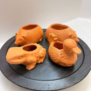4 Terracotta Planters Duck Frog Hedgehog Clay Succulent‎ herb Pots Tea light